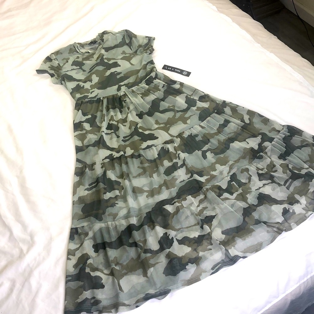 Army Fatigue Sheer Dress with Built in Slip